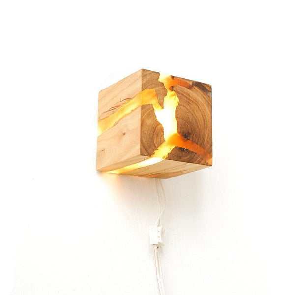 lampe de chevet cube murale bois