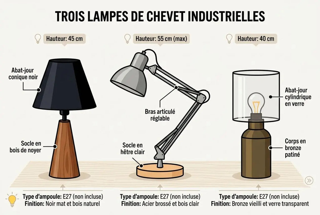 Lampe de chevet style industriel bois : lampe à poser tendance